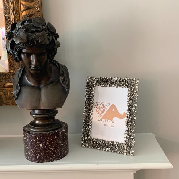 Brass Rectangular Picture Frame, Austrian Crystals, Tabletop, Holds 5 x 7 Photo - Picture 2 of 5